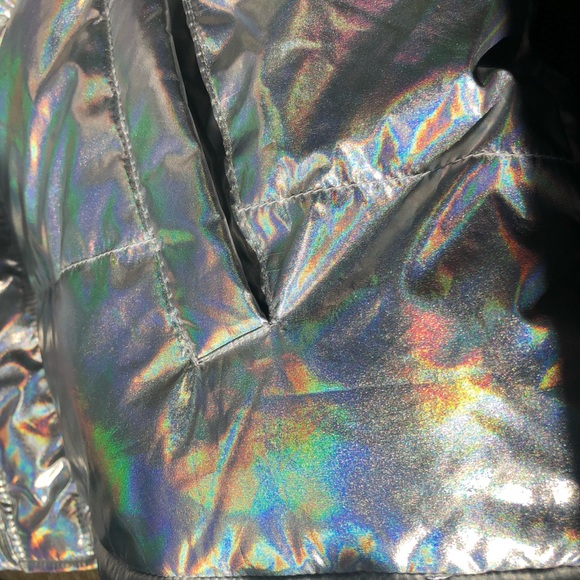 Rare Warm Puffy Iridescent Metallic Jacket Coat L - Picture 7 of 9